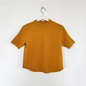 vintage fuzzy marigold mustard yellow boxy mock neck tee top mockneck XS S M